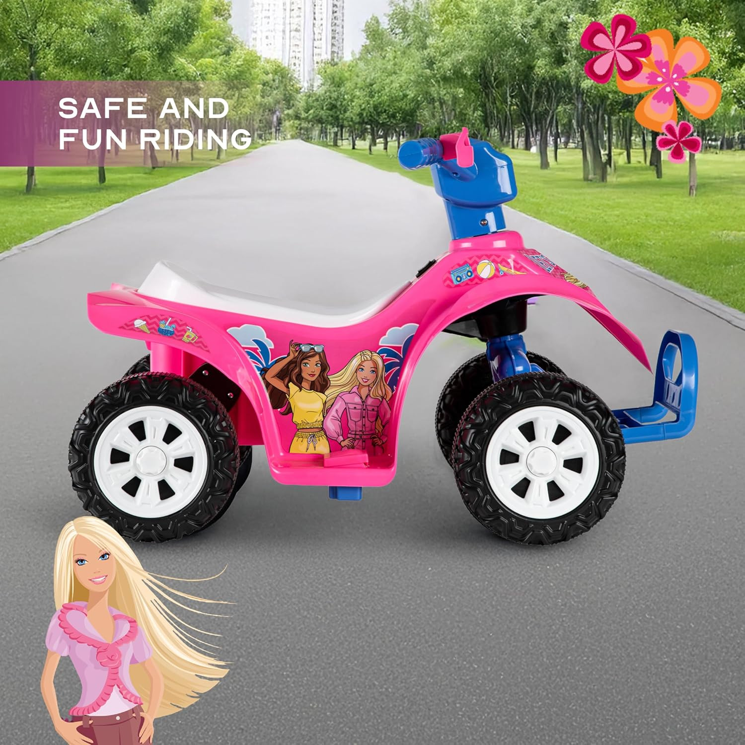 Barbie – 6V ATV Quad for Kids, Powerful and Safe Ride-On Toy with Rechargeable B