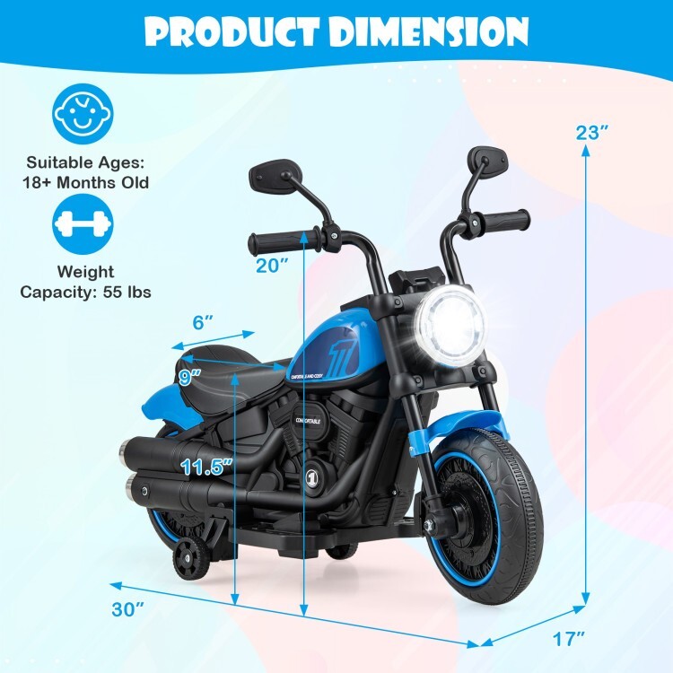 Kids Electric MotorBike Headlights Outdoor Garden Motorcycle W/ Training Wheels