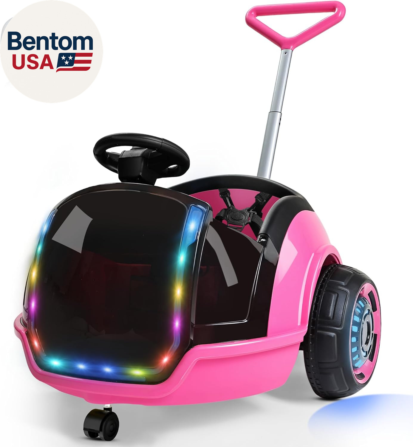 3-In-1 Electric Push Ride on Car, 12V Kids Ride on Toy W/Remote Control, 360° Sp