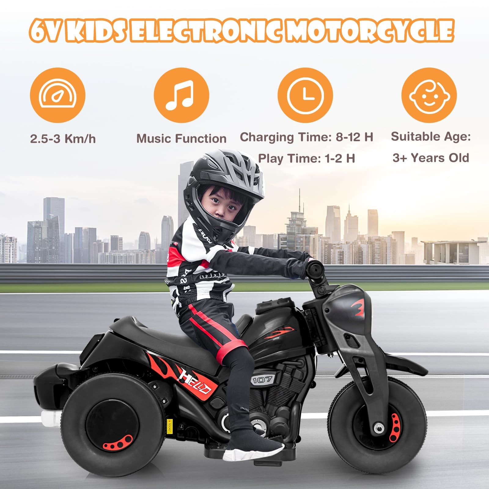 Kids Motorcycle 6V Electric Ride On Car Automatic Bubble Foot Pedal
