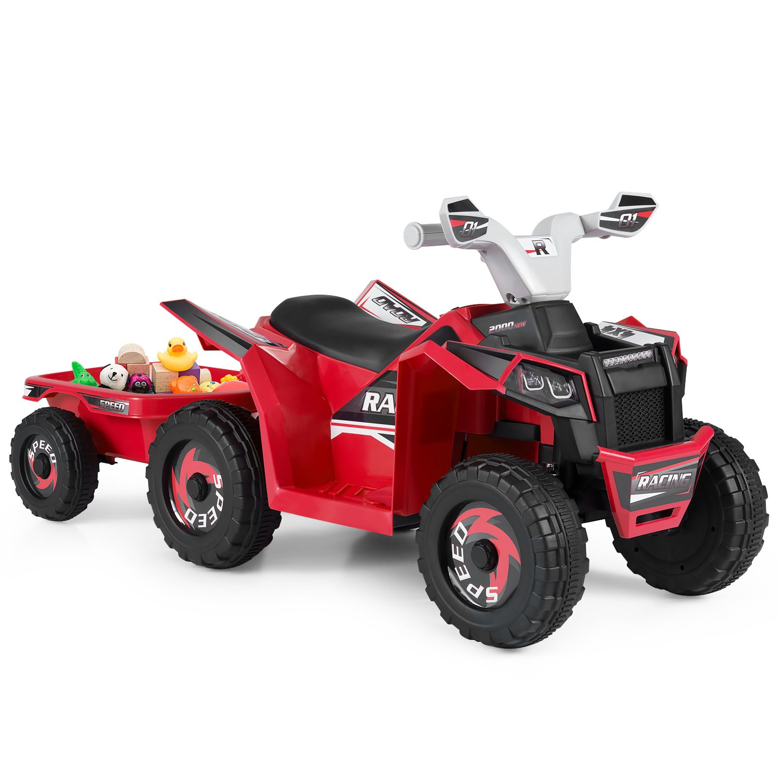 Kids Electric ATV Car, 6V Battery-Powered Ride on Toy w/Removable Back Trailer