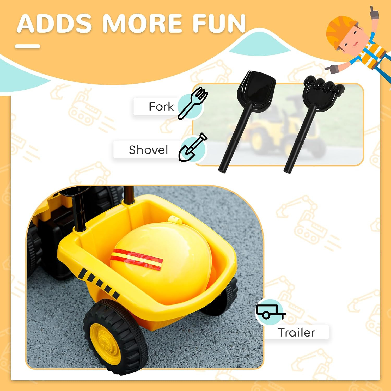 2 in 1 Ride on Tractor for Kids, Caterpillar Licensed Ride on Excavator with Sho
