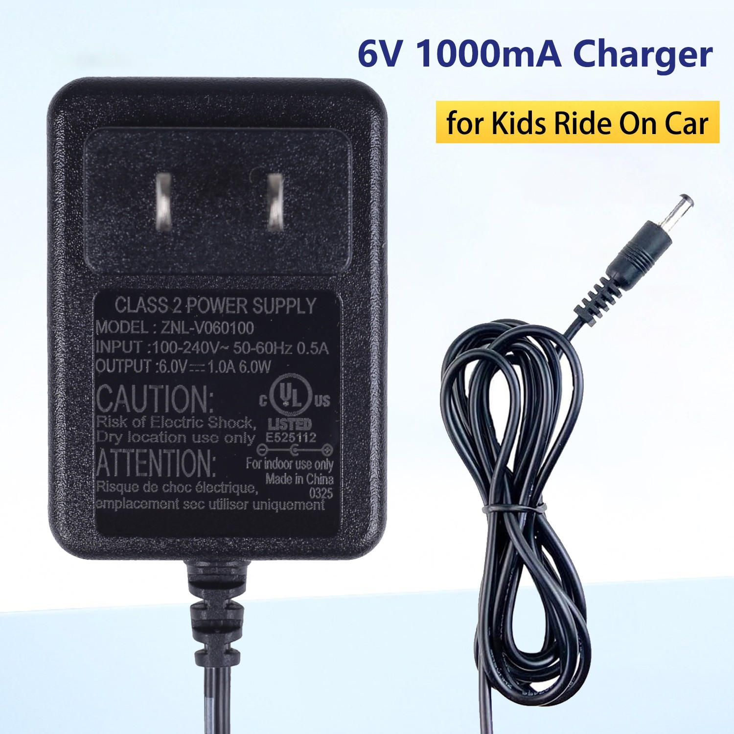 6V Battery Bumper Car Toy Power Adapter, 6 Volt Charger for Kids Electric Cars
