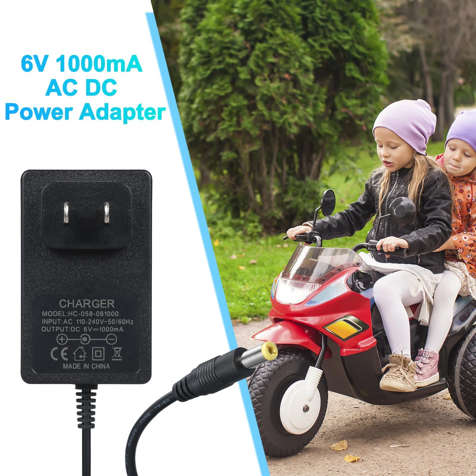 6v Battery Charger for Kids Ride On Car Toys 6 Volt black