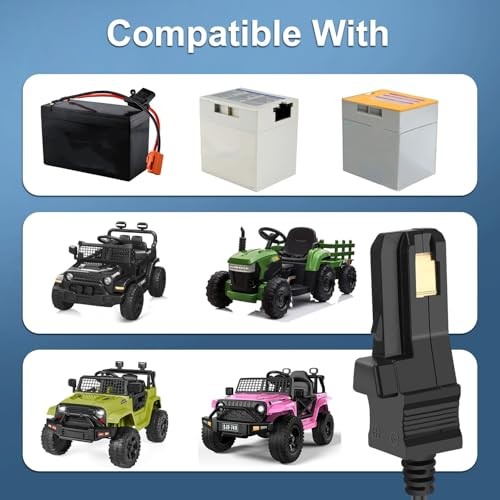 12V Battery Charger with 6.6Ft Cable for All Power Wheels 12 Volt Ride Black
