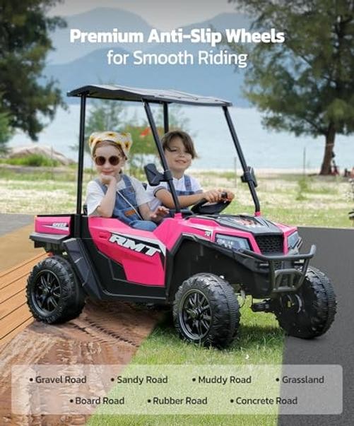 Hot Pink 24V Ride on Toy for Big Kid – 2 Seater – Sun Shade – Dump Bed