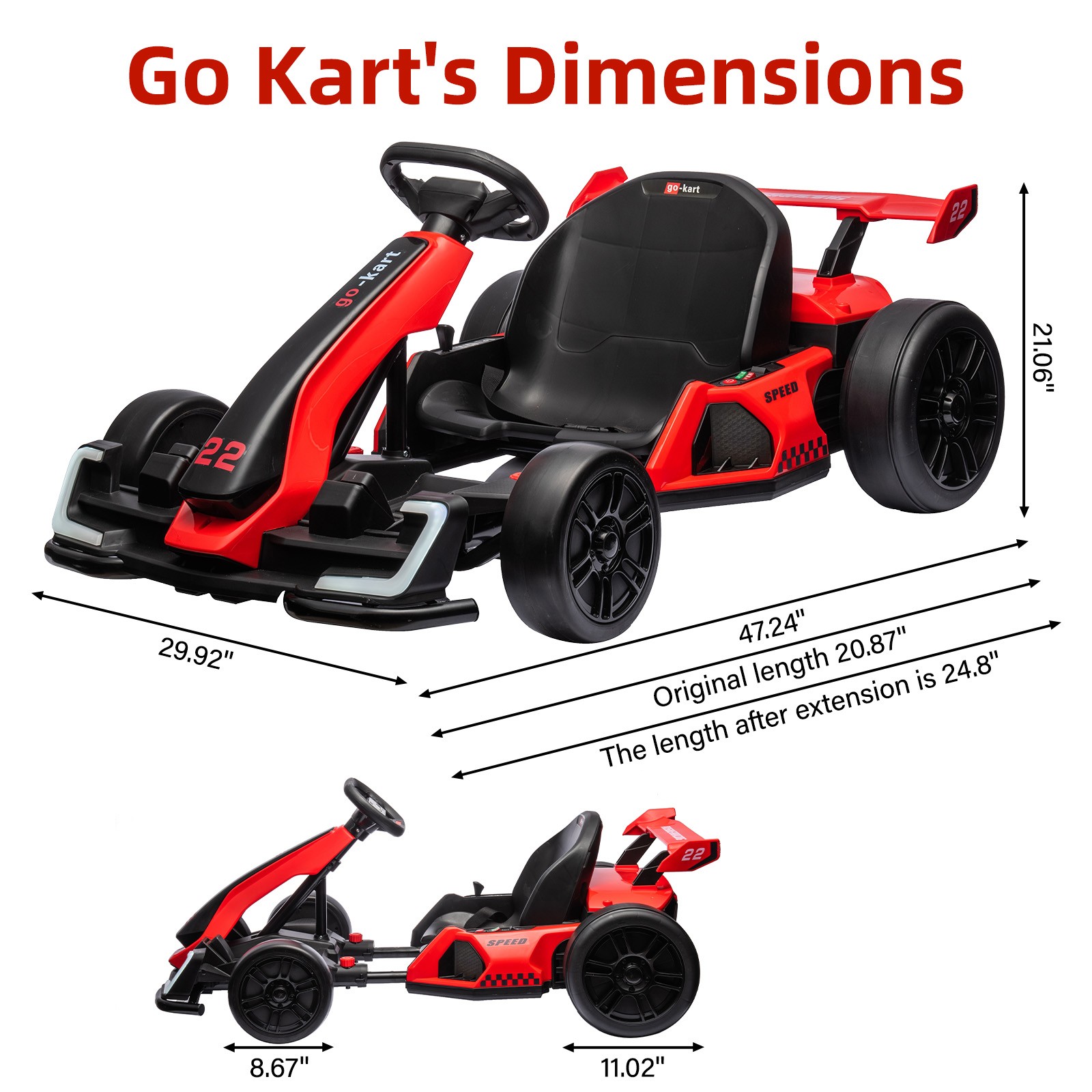 24V Electric Go Kart, Powerful Drift Kart with 2×150W Motors for kids Ages 6-12
