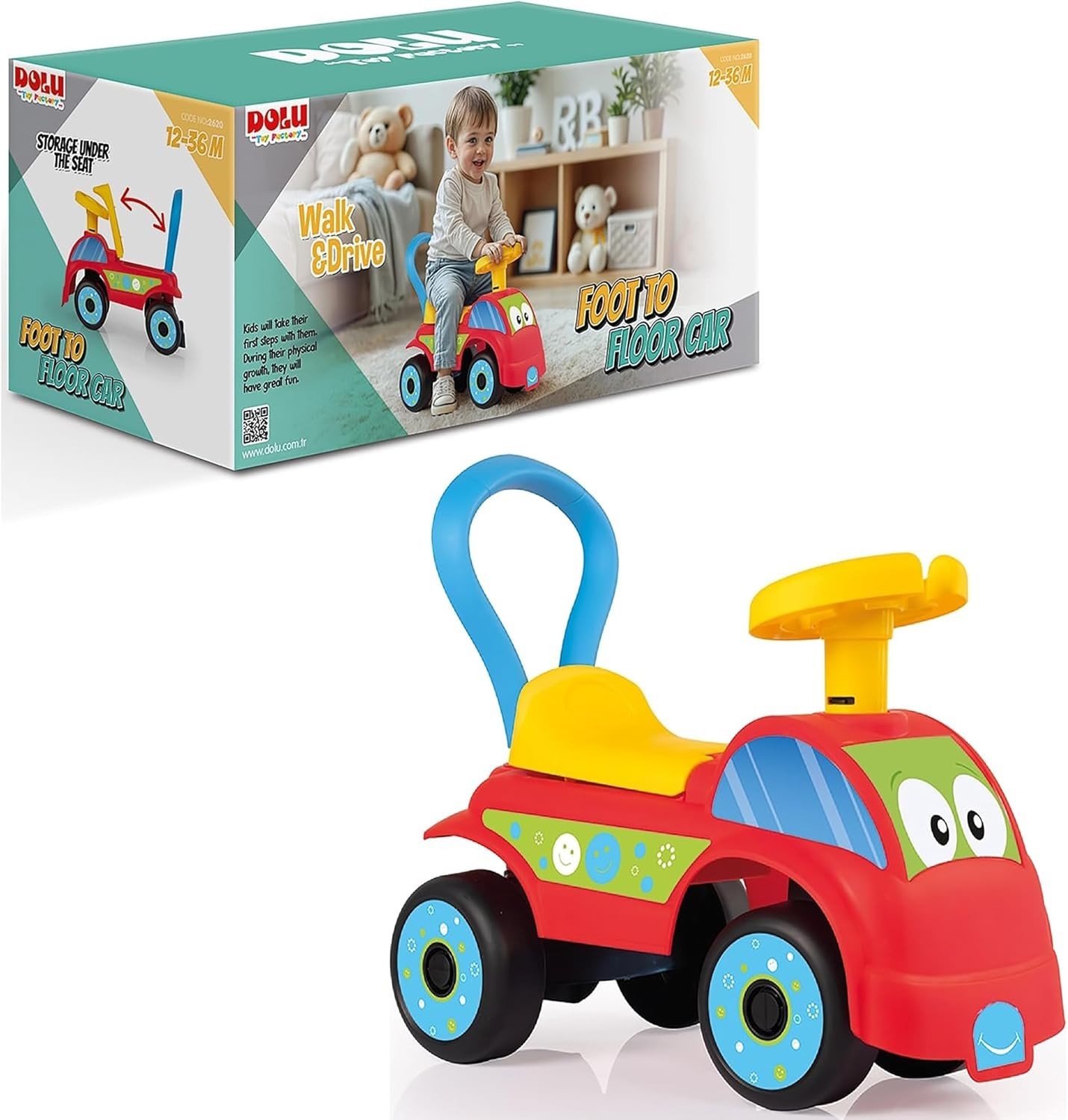 Compact Red & Blue Push-Pull Foot-to-Floor Car – Perfect for Indoor-Outdoor Play