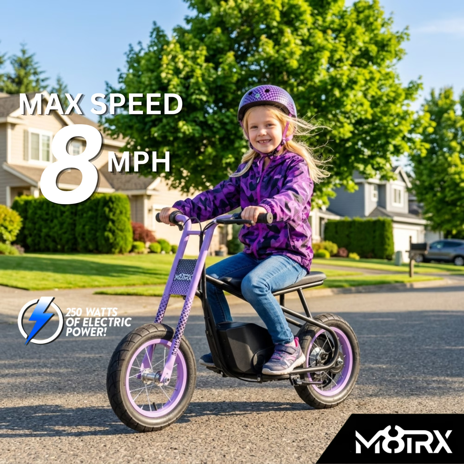Kid’s 12V Electric-Powered Street Cruiser Bike Ride-On Toy, Ages 5+, Purple