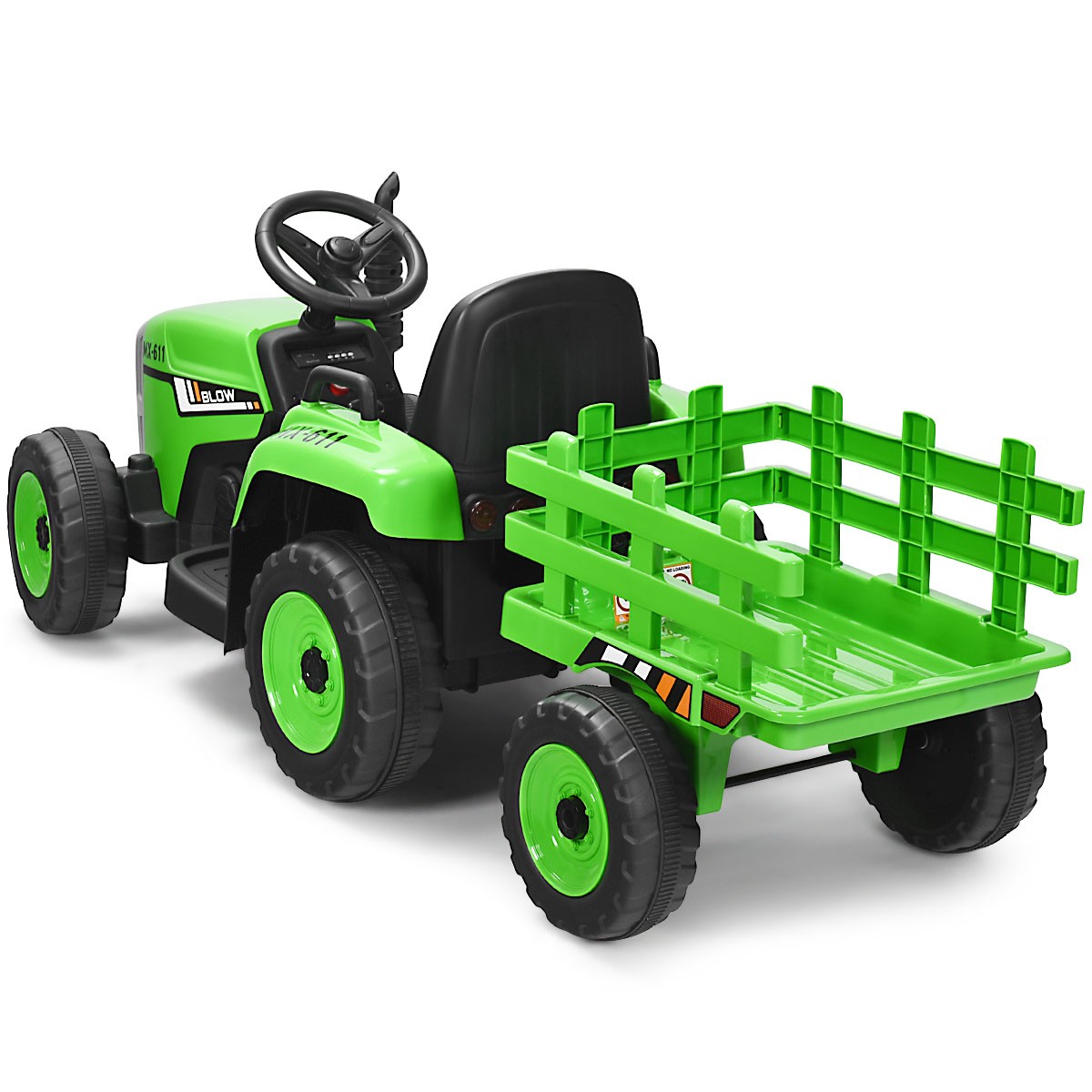 Honeyjoy 12V Kids Ride On Tractor with Trailer Ground Loader w/RC & Lights Green