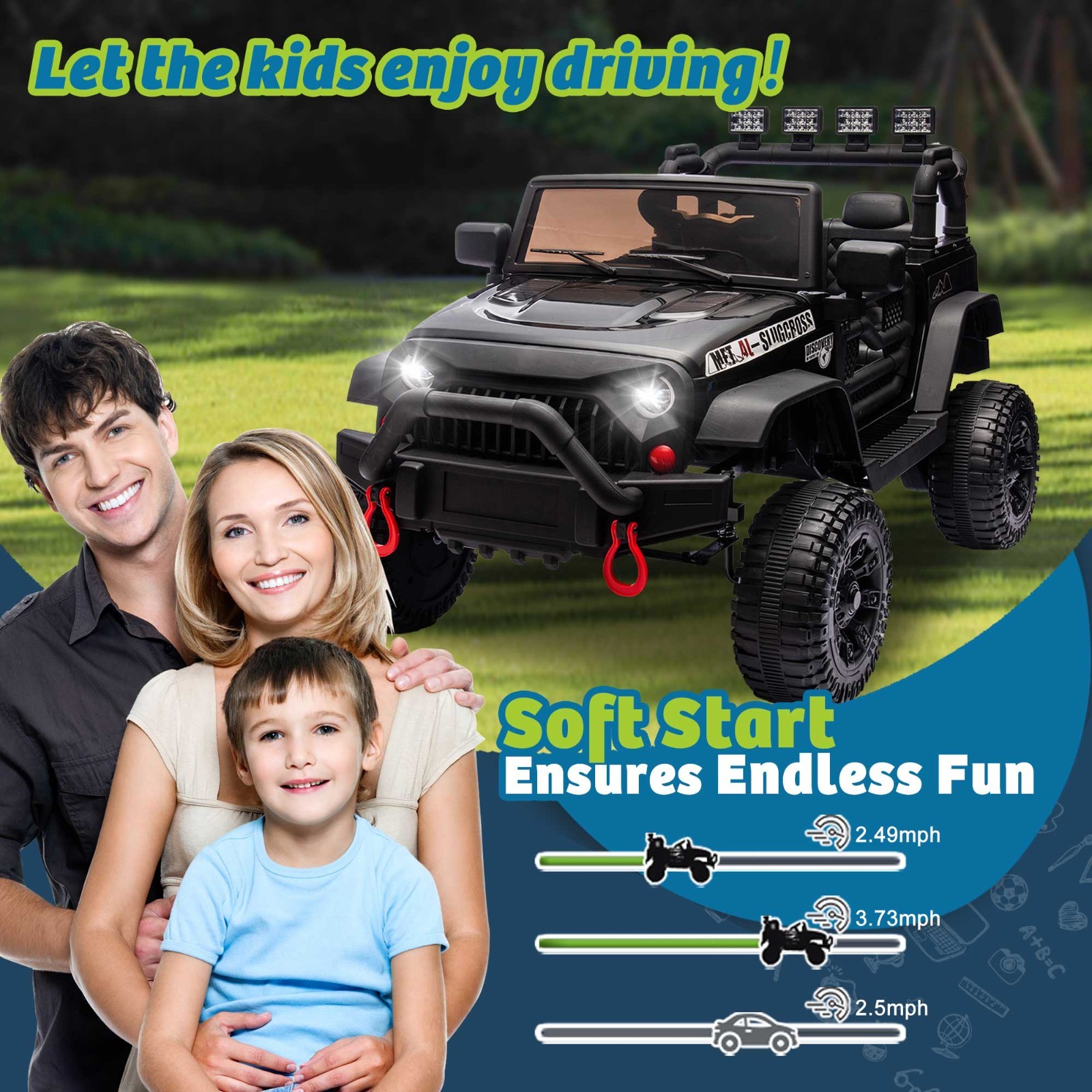 24V Kids Ride on Car Truck with Remote Control 4WD Electric Car Toys 2 Seater