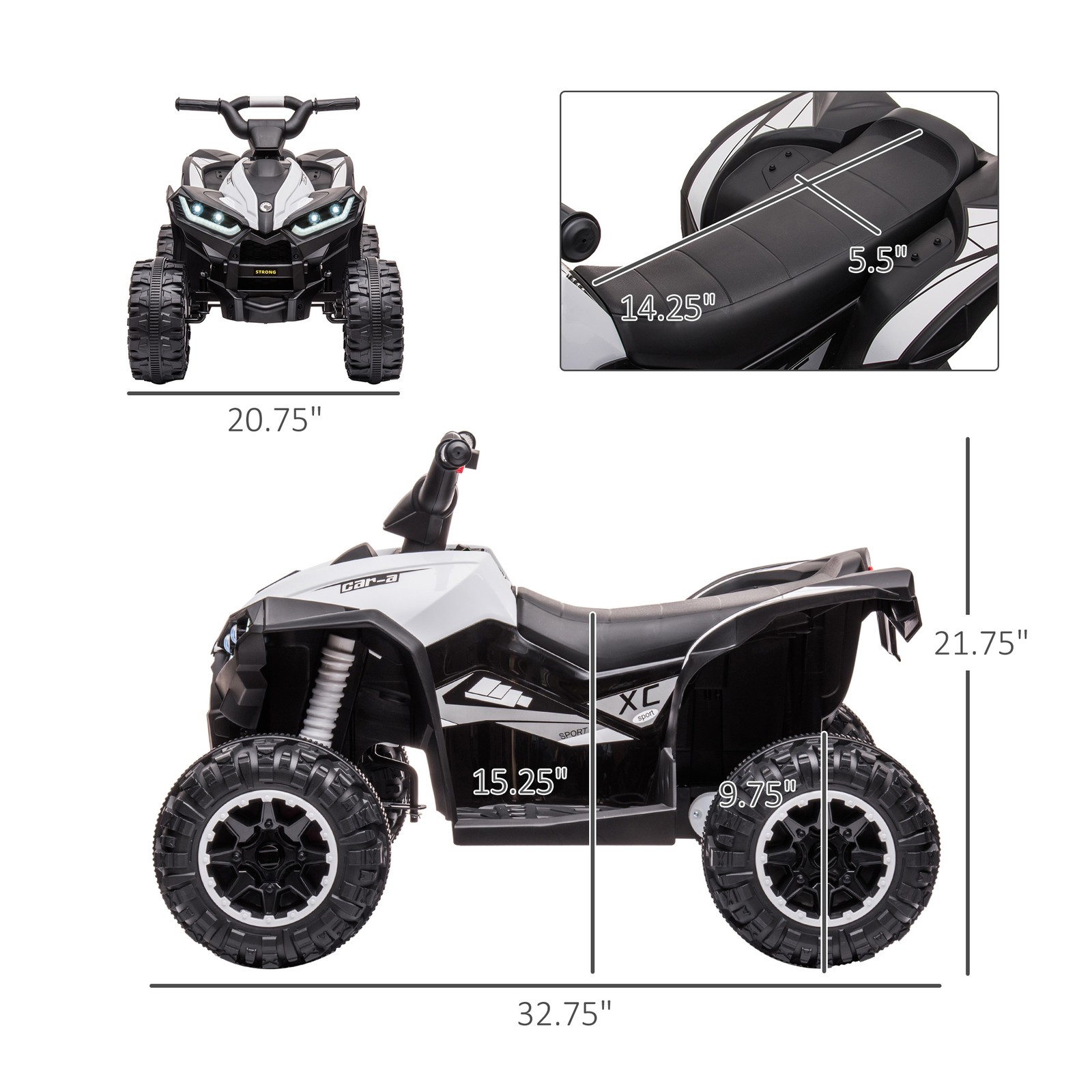 12V Kids ATV Quad Car with Forward & Backward Function, White