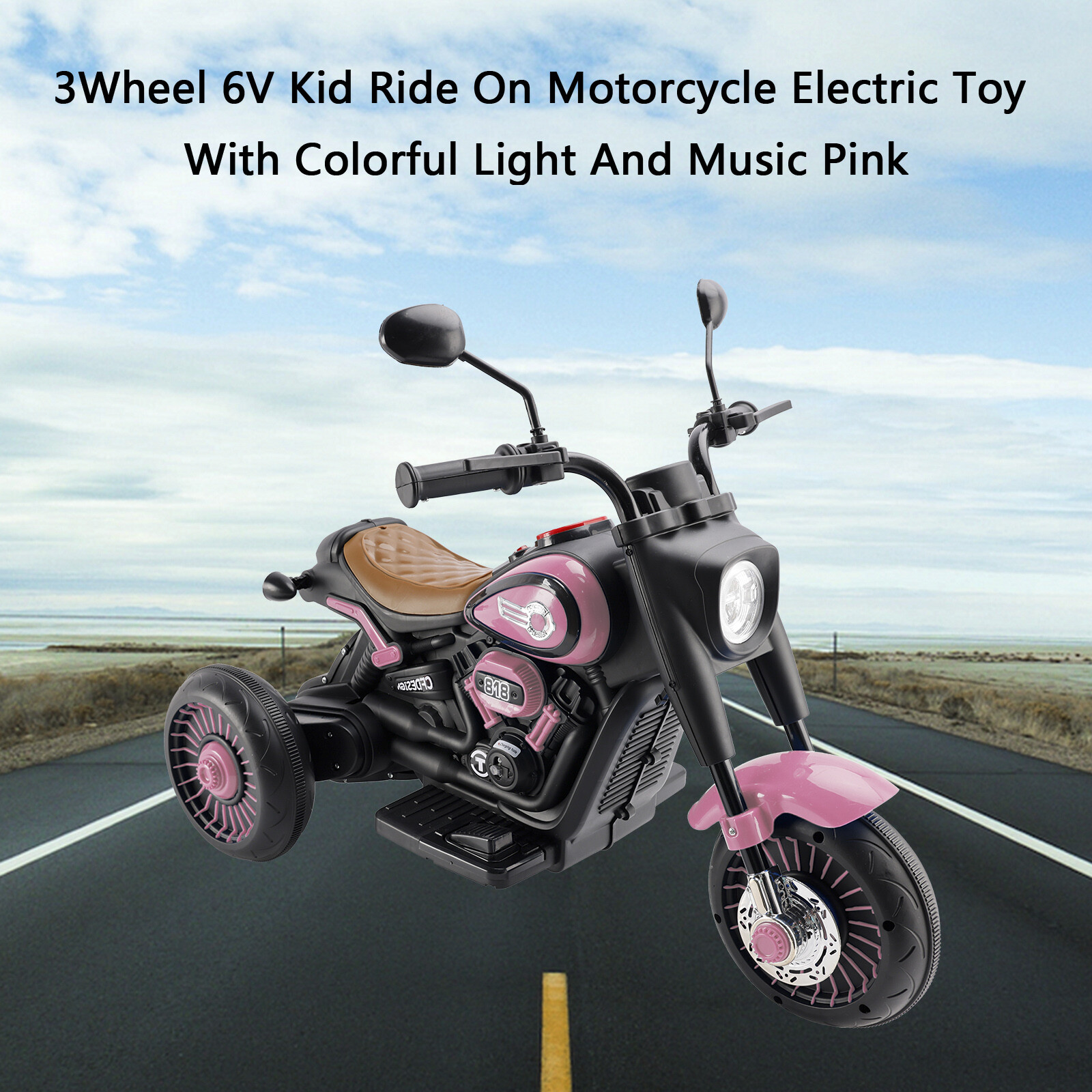3Wheel 6V Kid Ride On Motorcycle Electric Toy With Colorful Light Music Pink B9