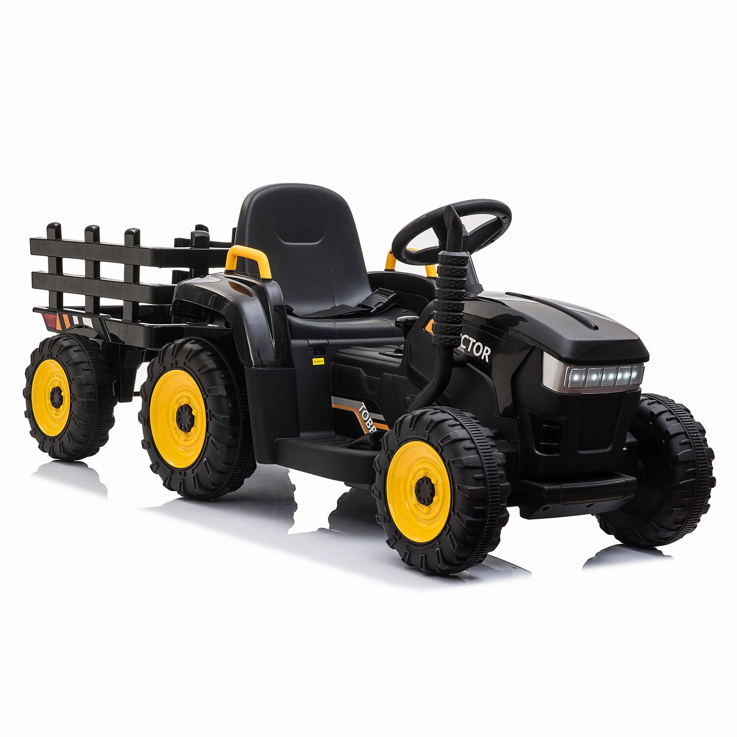 TOBBI 12V Battery-Powered Toy Tractor Ride On Toy with Trailer 35W Dual Motor