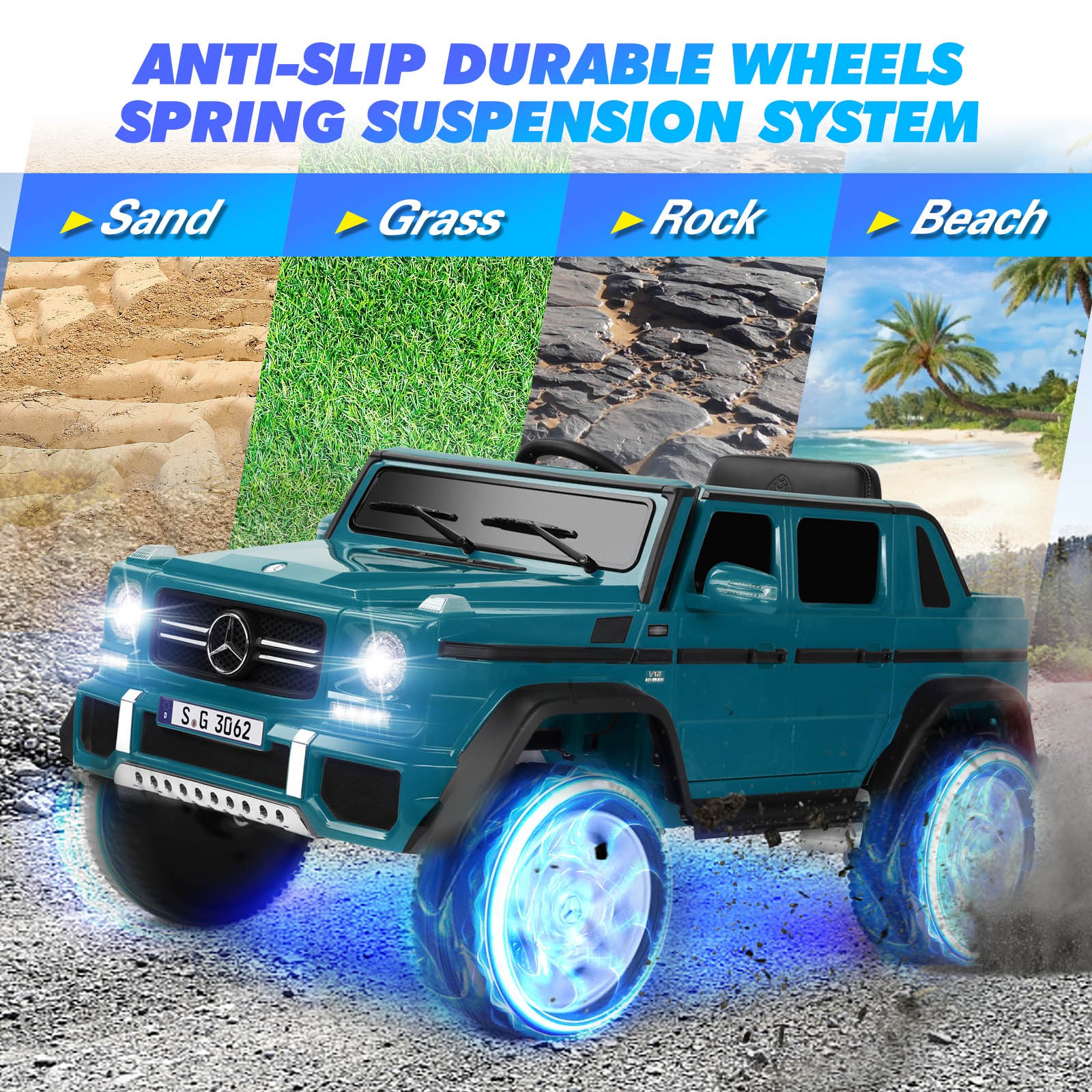 Blue 12V Battery Kids Ride On Car Electric Truck Toy Gift w/MP3+USB+Light+Remote