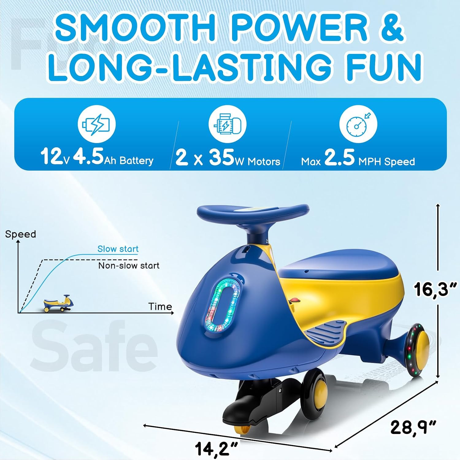 12V Electric Wiggle Car Ride on Toy with Pedal, 2 in 1 Rechargeable Battery Swin