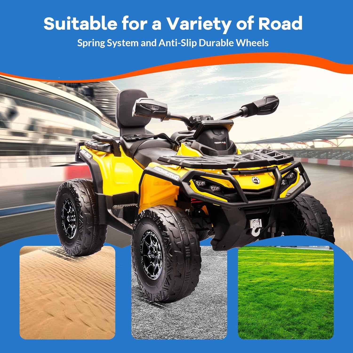 Multicolor 12V Kids ATV 2-Seater W/ Remote, 2-4 MPH LED Lights & Bluetooth Music