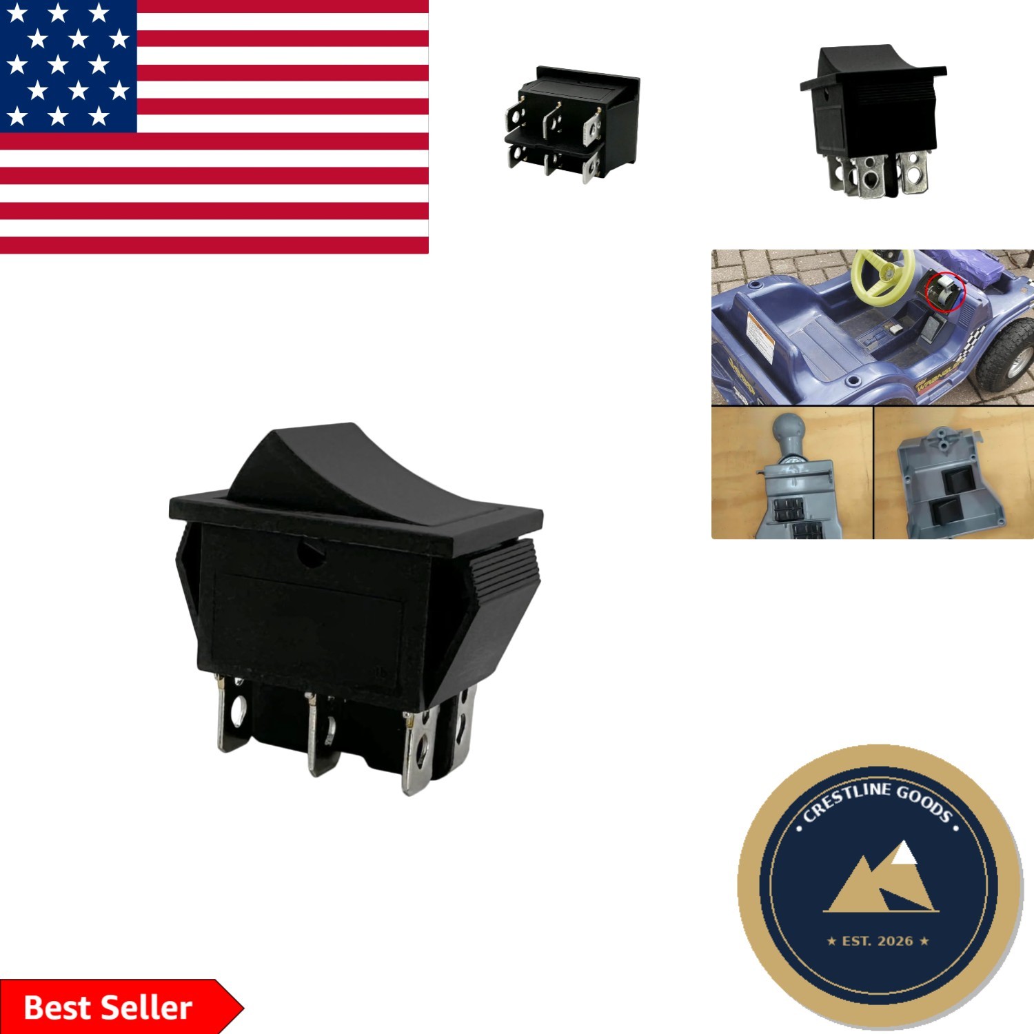 On-Off 16A Rocker Switch for Kids Ride-On Vehicles, Easy Plug-In Replacement