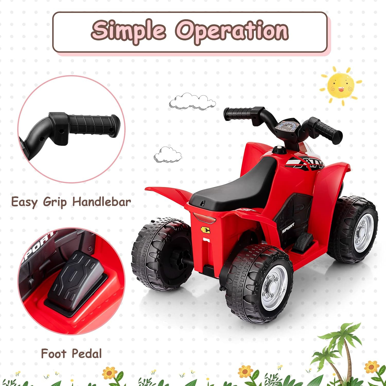 Kids Ride on ATV, 6V Electric Vehicle for Toddlers, 4 Wheeler Battery Powered Mo