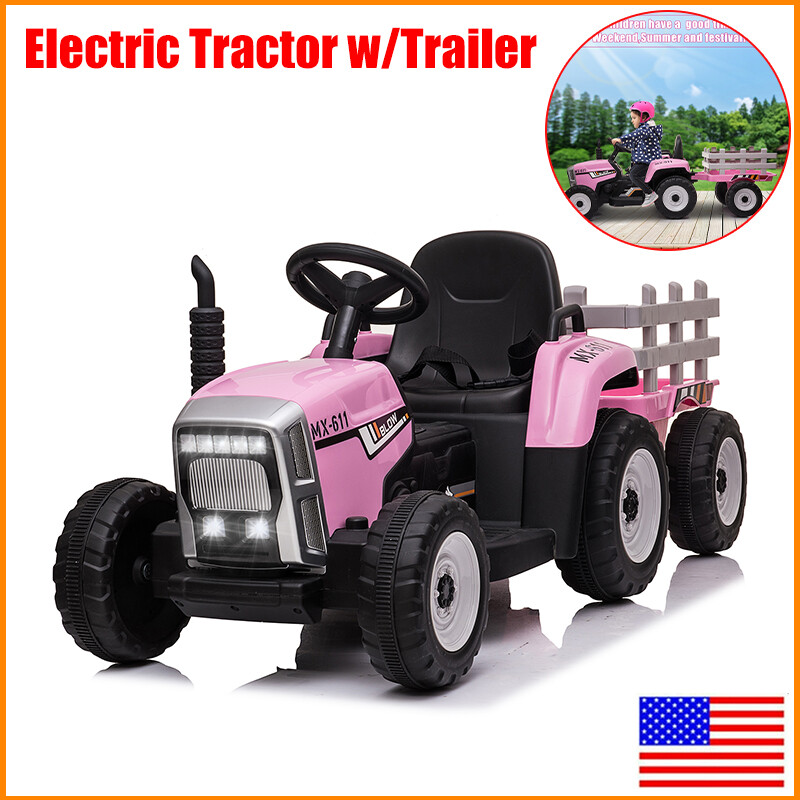 Electric Tractor w/Trailer Battery Powered 12V Kids Ride On Car w/Remote Control