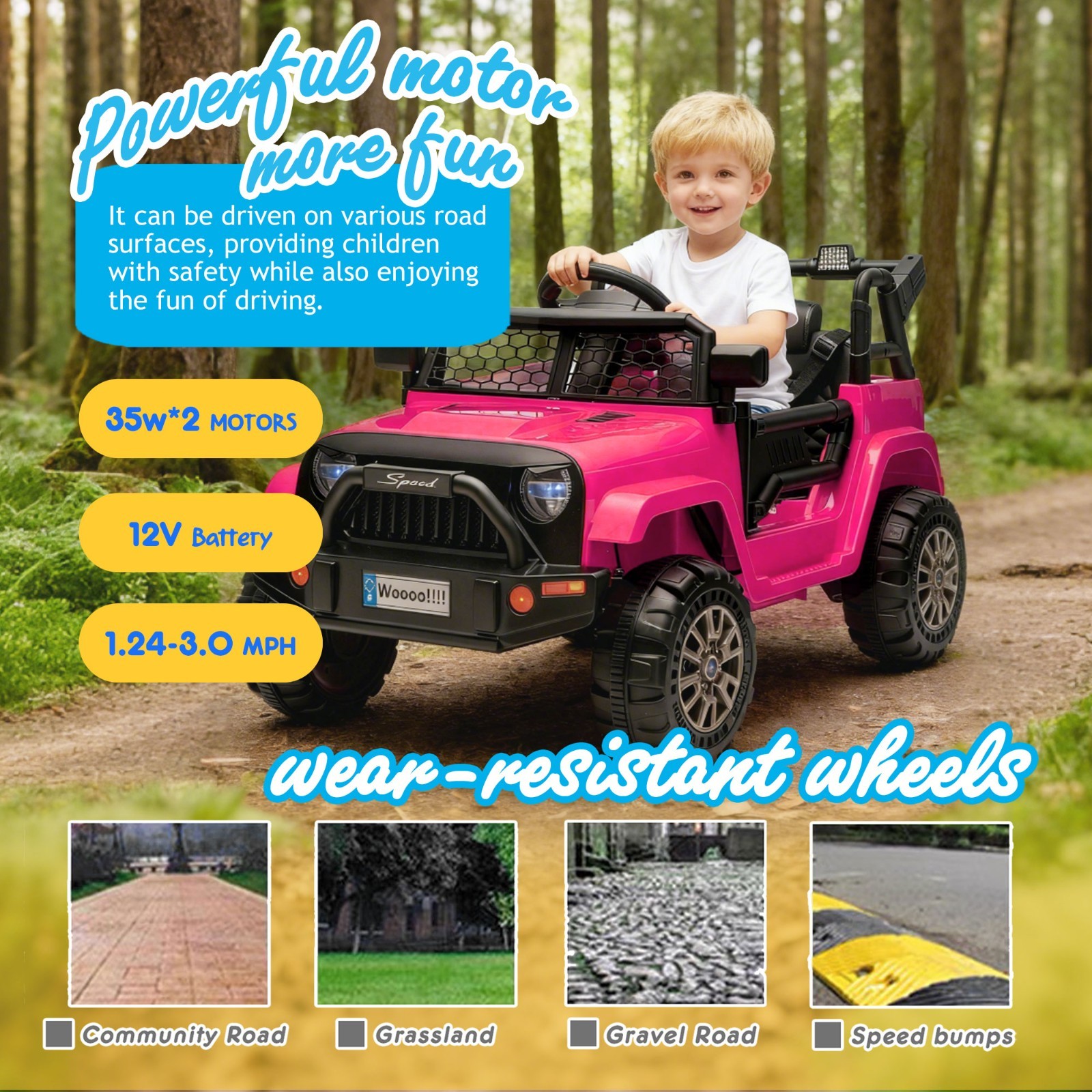 12V Kids Ride On Toys Truck w/Remote, Electric Toddler Ride on Car for Kids,Pink