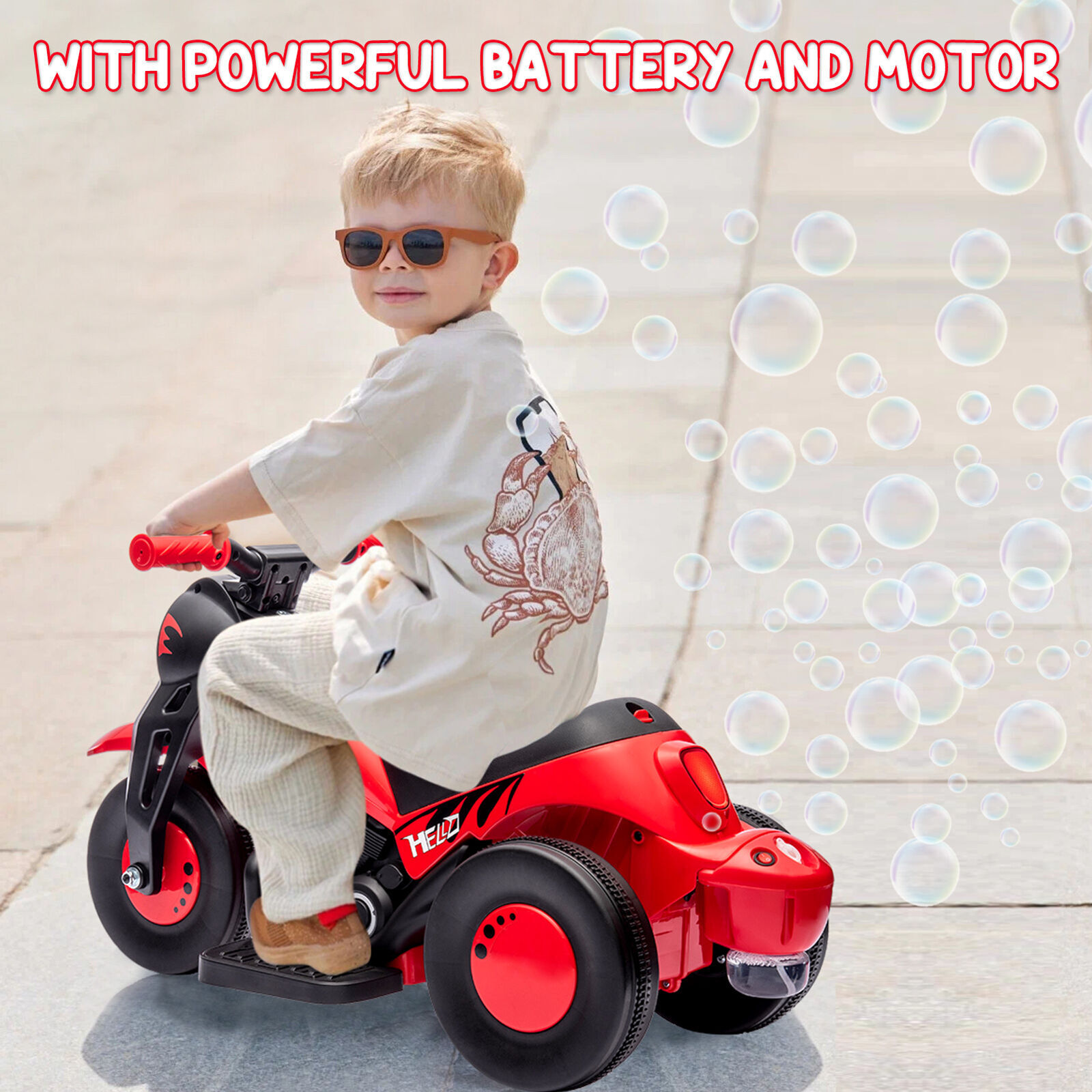 6V Kids Ride On Motorcycle 3 Wheel Trike with Headlight and Pedal for Kids 3-8