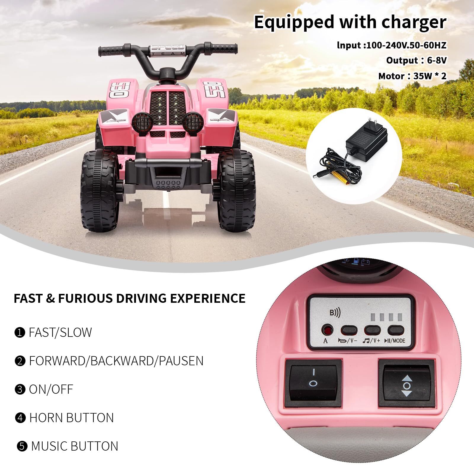 6V Kids ATV 4-Wheeler Ride On Car Electric Motorized Quad Battery Powered