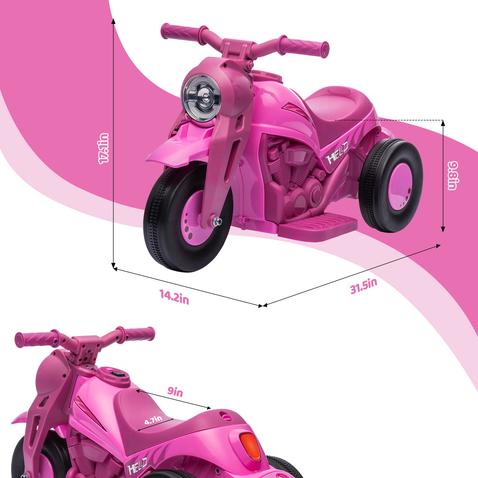 Qaba Ride On Motorcycle, 6V Ride on Bubble Car w/ Music, Green