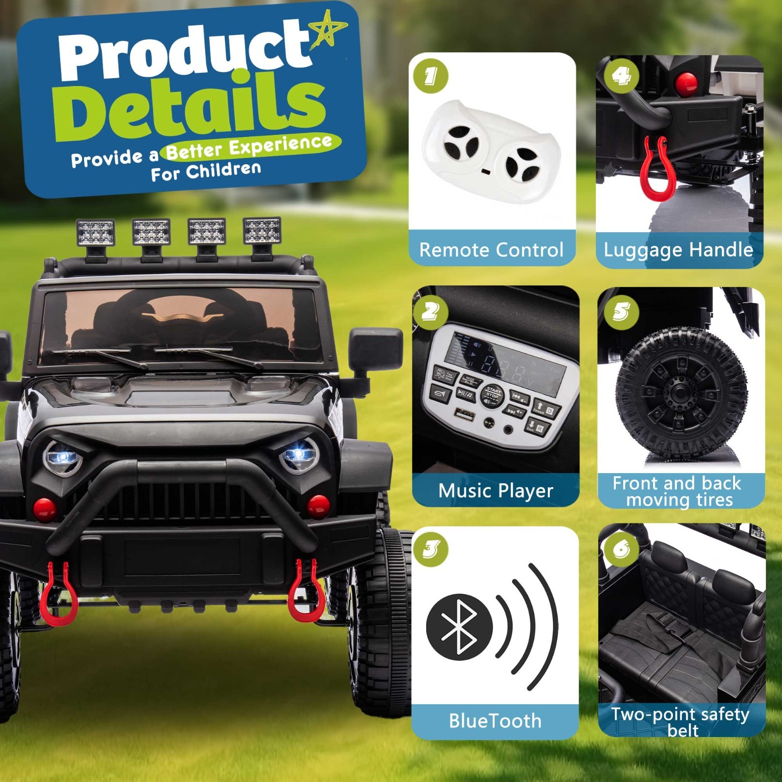 24V Kids Ride on Car Truck with Remote Control 4WD Electric Car Toys 2 Seater