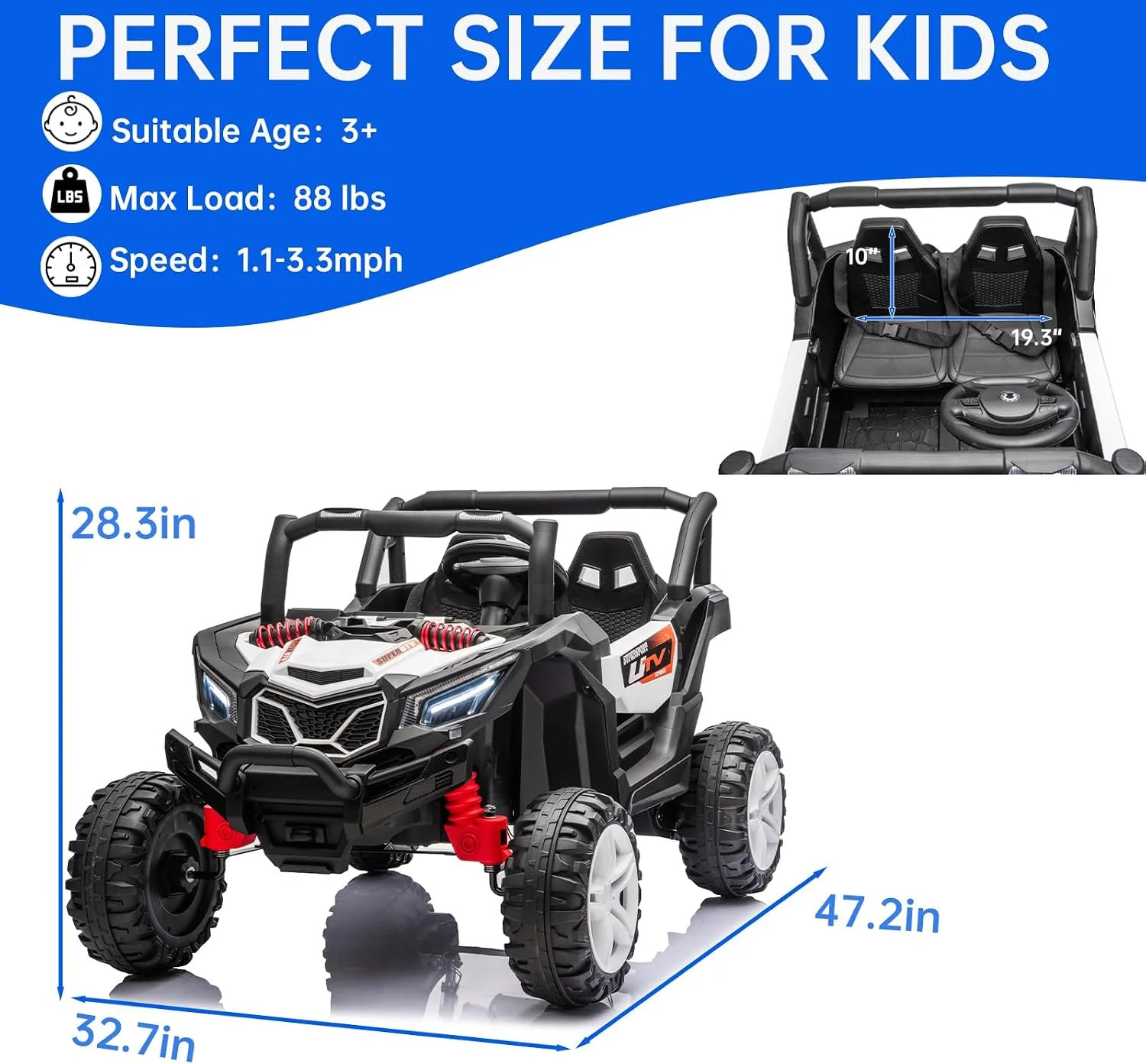 2 Seater Ride On UTV, 12V Battery Powered Kids Electric Car with Remote Control,