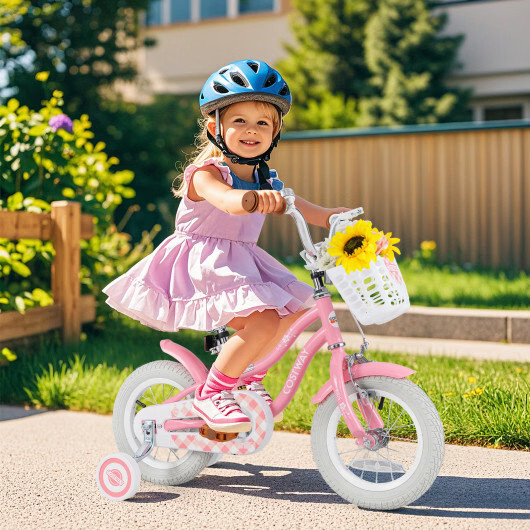12 Inch Kids Bike with Training Wheels and Basket for Boys Girls 3-4 Years Old –