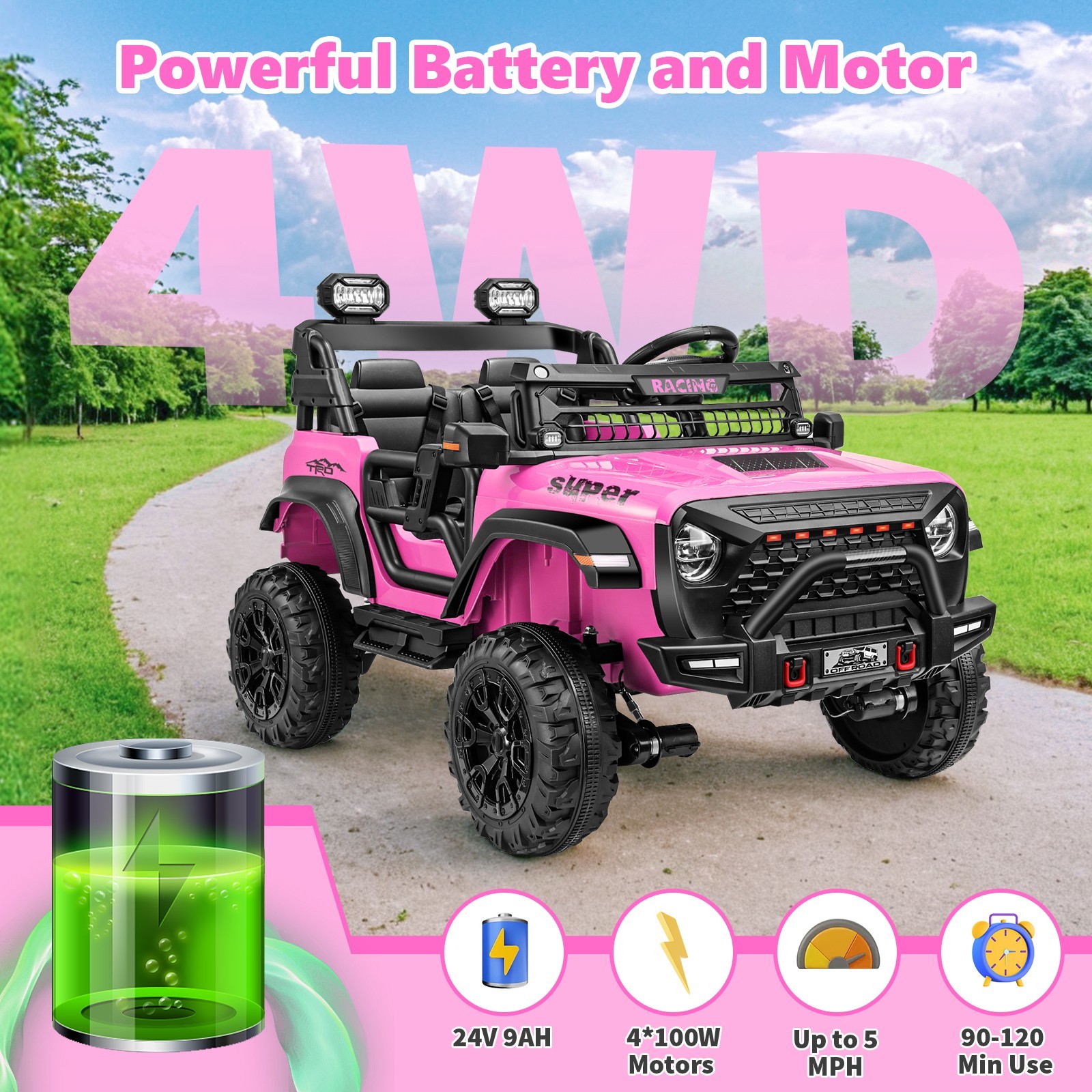 2 Seater Ride on Car 24V Electric Car with Remote Control 4WD Battery Powered US