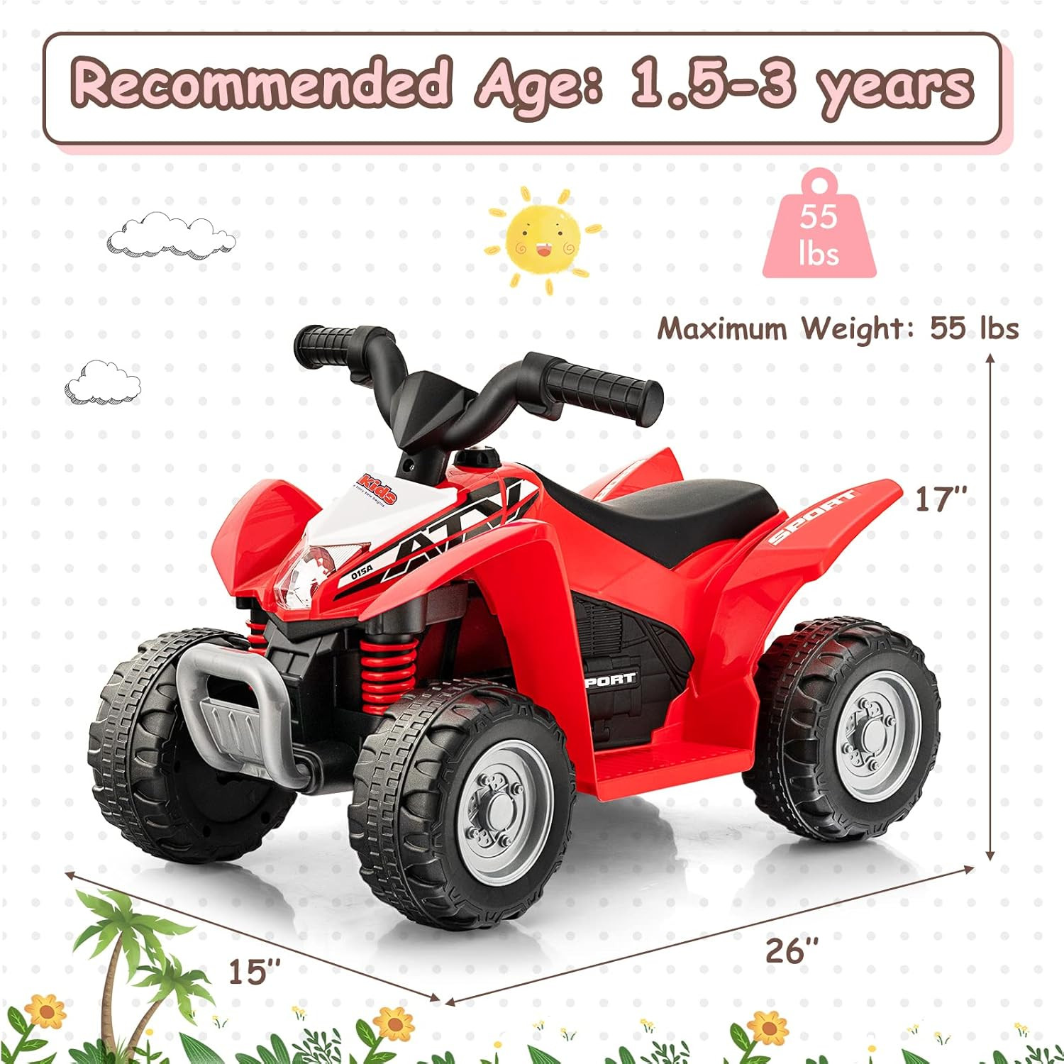 Kids Ride on ATV, 6V Electric Vehicle for Toddlers, 4 Wheeler Battery Powered Mo