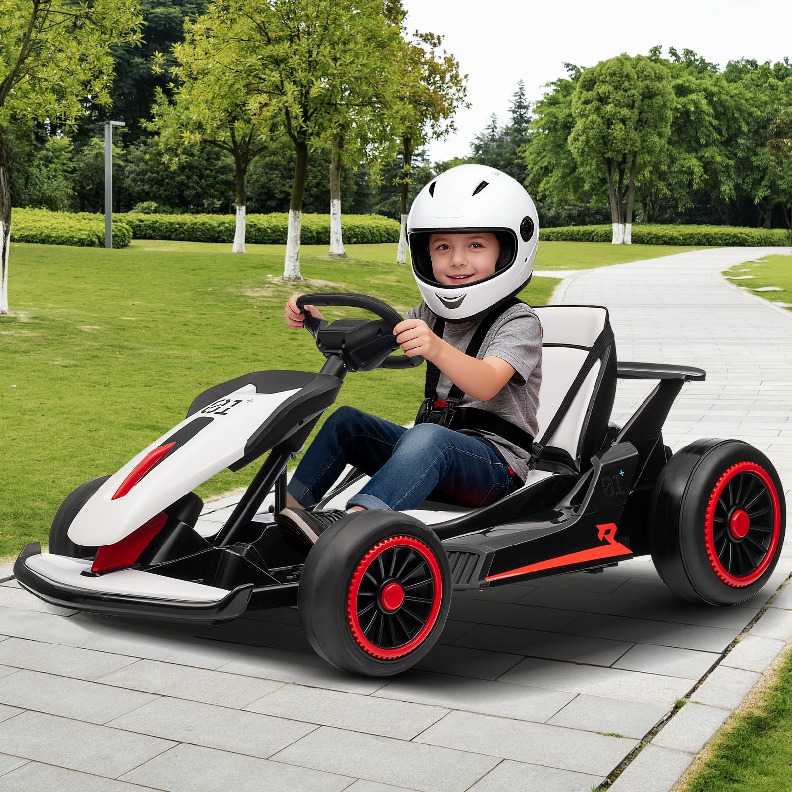 24V Kid Go Kart Electric Drift 200W Dual Motor 360° Drifting 5-Point Safety Belt