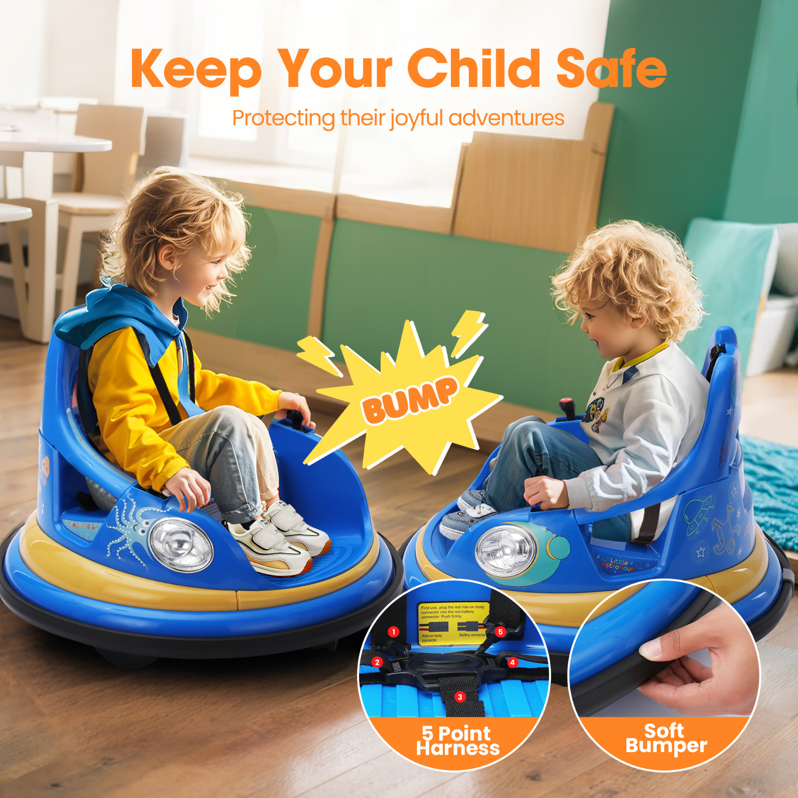 Electric Bumper Car for Kids 1.5-6 Years with Remote Control DIY Stickers 12V