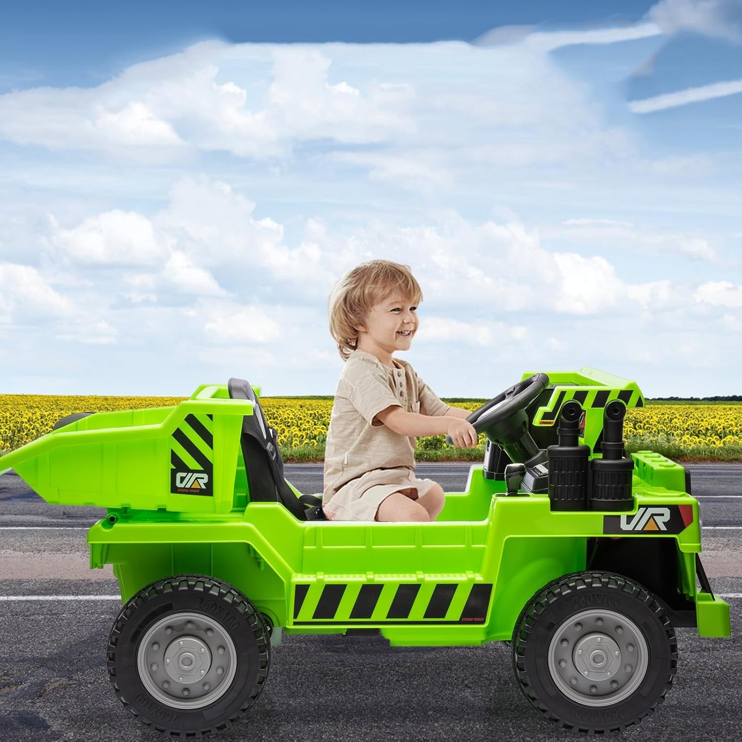 12V Kids 4WD Ride-On Dump Truck w Remote,Power Dump Bed,2-Speed Electric Car Toy