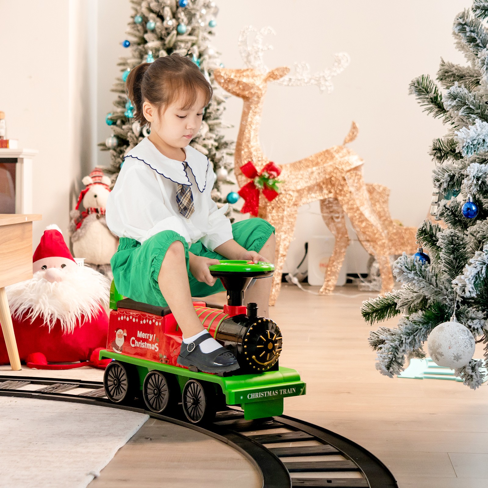 6V Electric Kids Motorized Train Toy with Unique Train Outlook & Stickers Green