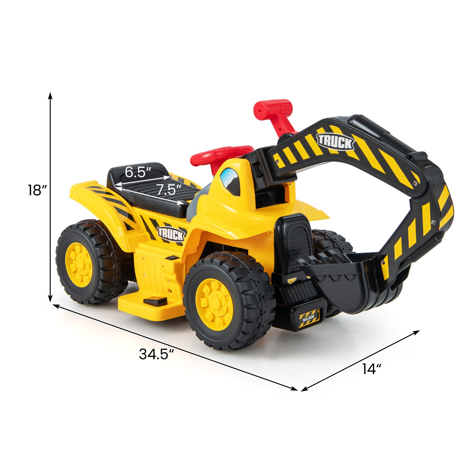 Kids Ride On Excavator 6V Electric Pretend Play Tractor Toy with Basketball Hoop