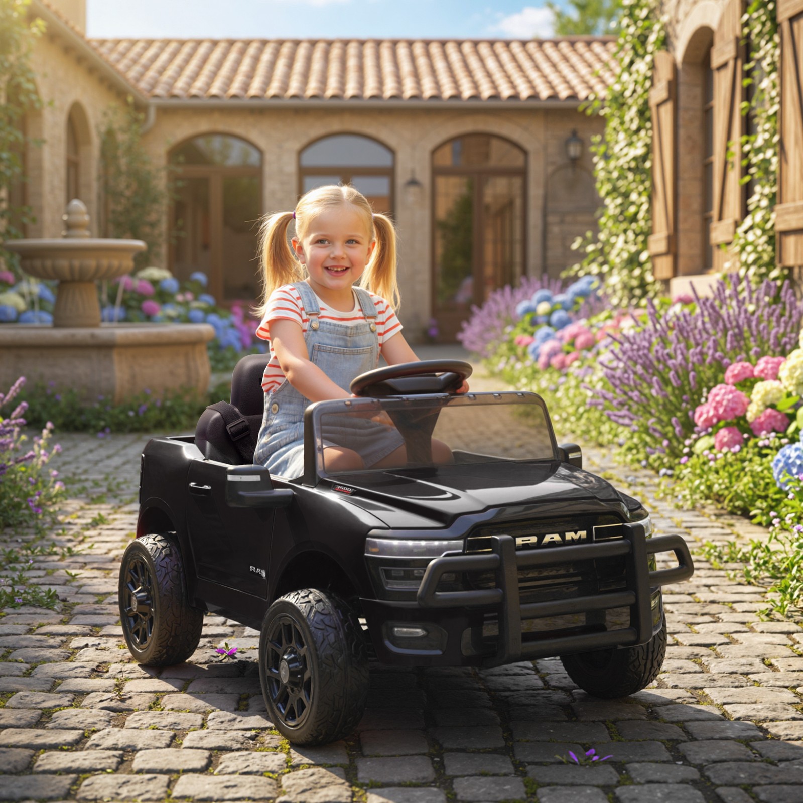Qaba 12V Licensed Dodge RAM 3500 Kids Ride on Car with Dual Motors, Black
