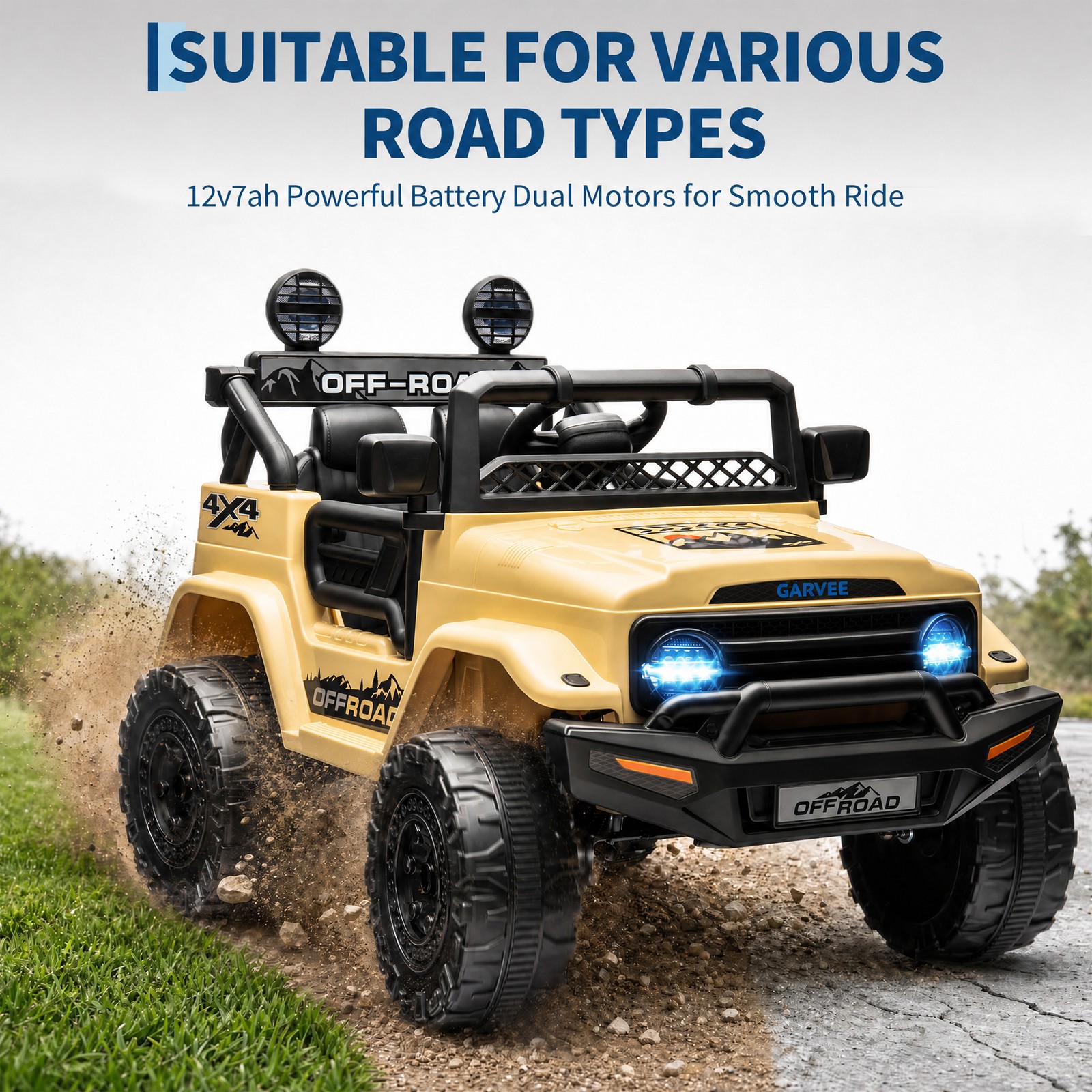 RC Ride on Truck Car 12V Kids Electric Vehicles,LED Lights,Bluetooth,3 Speeds