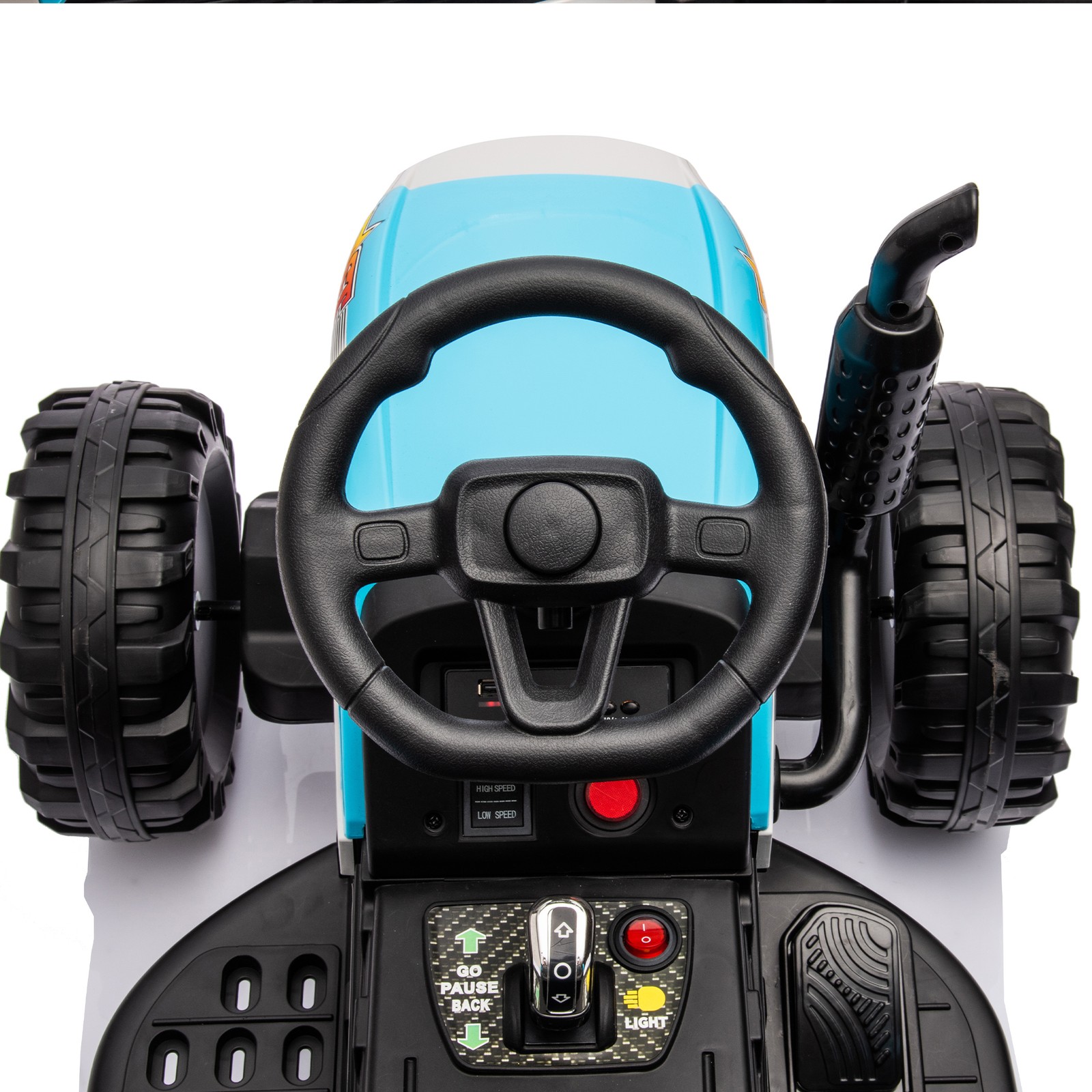 24v Kids Ride Tractor Trailer 1.86-4.97MPH electric car 3 speed adjustable Blue
