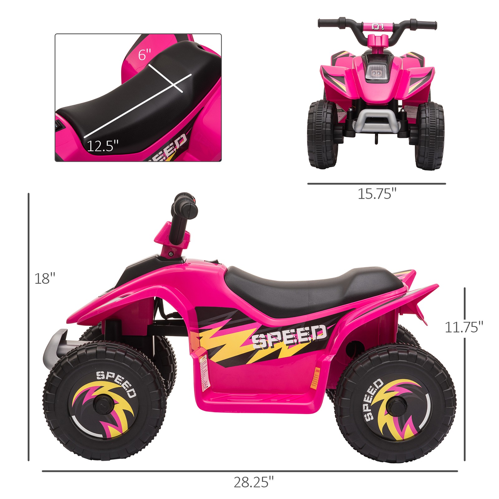 6V Kids Electric Ride on Car ATV Toy Forward Reverse for 18-36 Months Old Pink