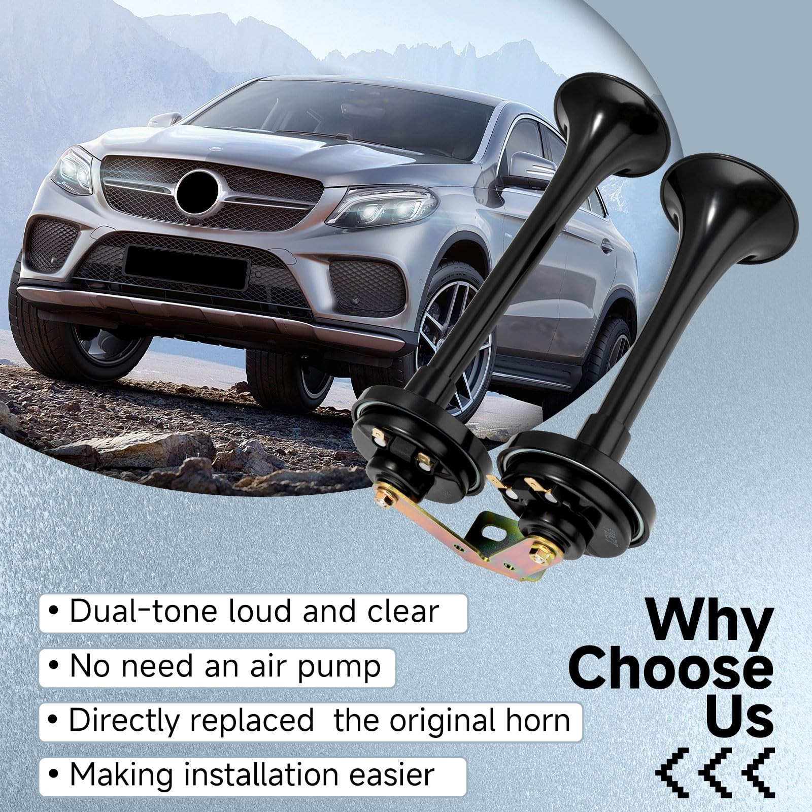 Train Horns 12V Electric Loud Dual Car With Bracket For Semi Truck SUV Black
