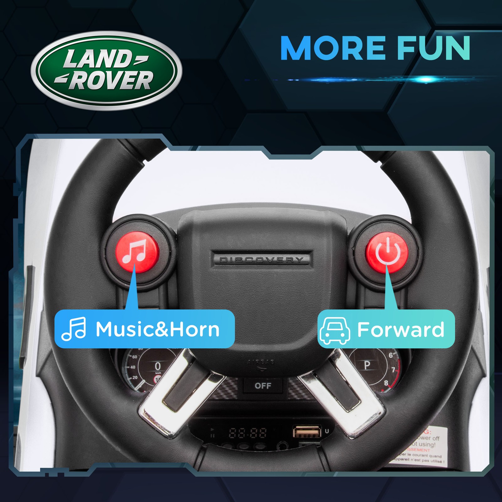 2 in 1 Land Rover Licensed 6V Ride On Car, Sliding Car, White