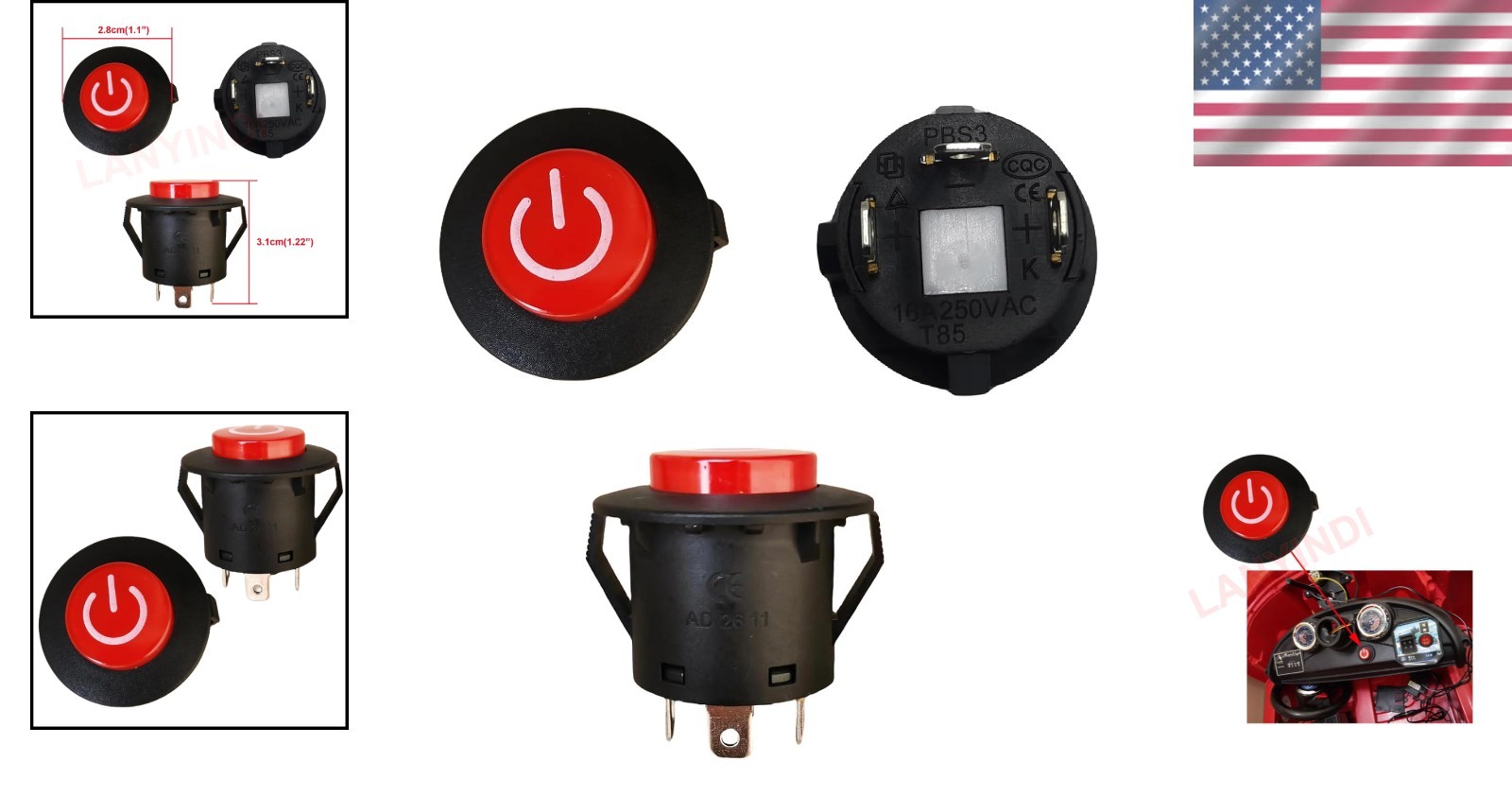 (2 PCS) Power Button Switch Push Start Replacement for Kids Ride On Toy Car 12V