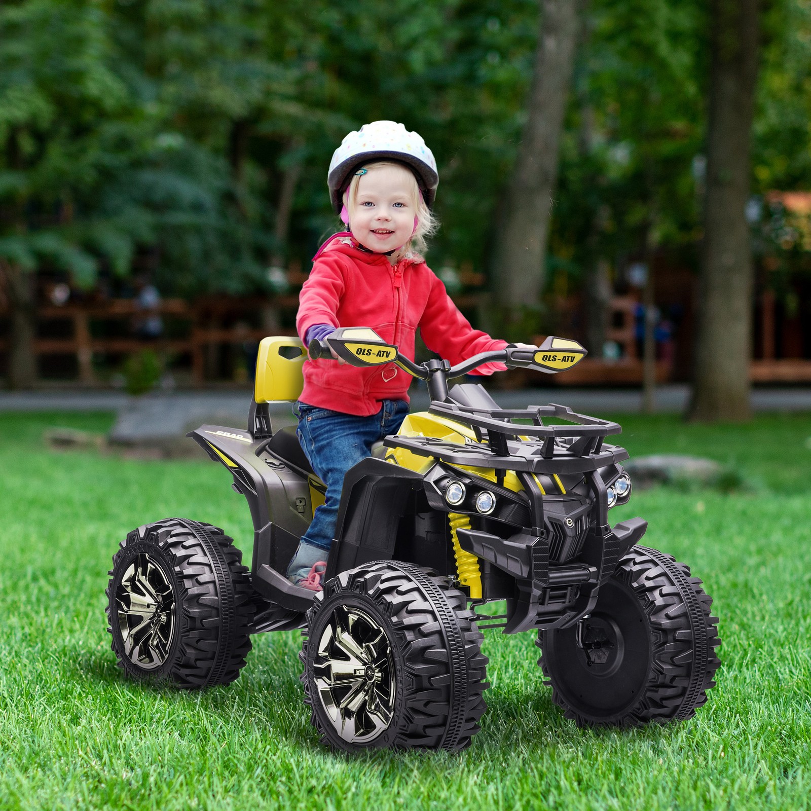 12V Kids ATV Quad Car Toy with Music & Headlights, Yellow