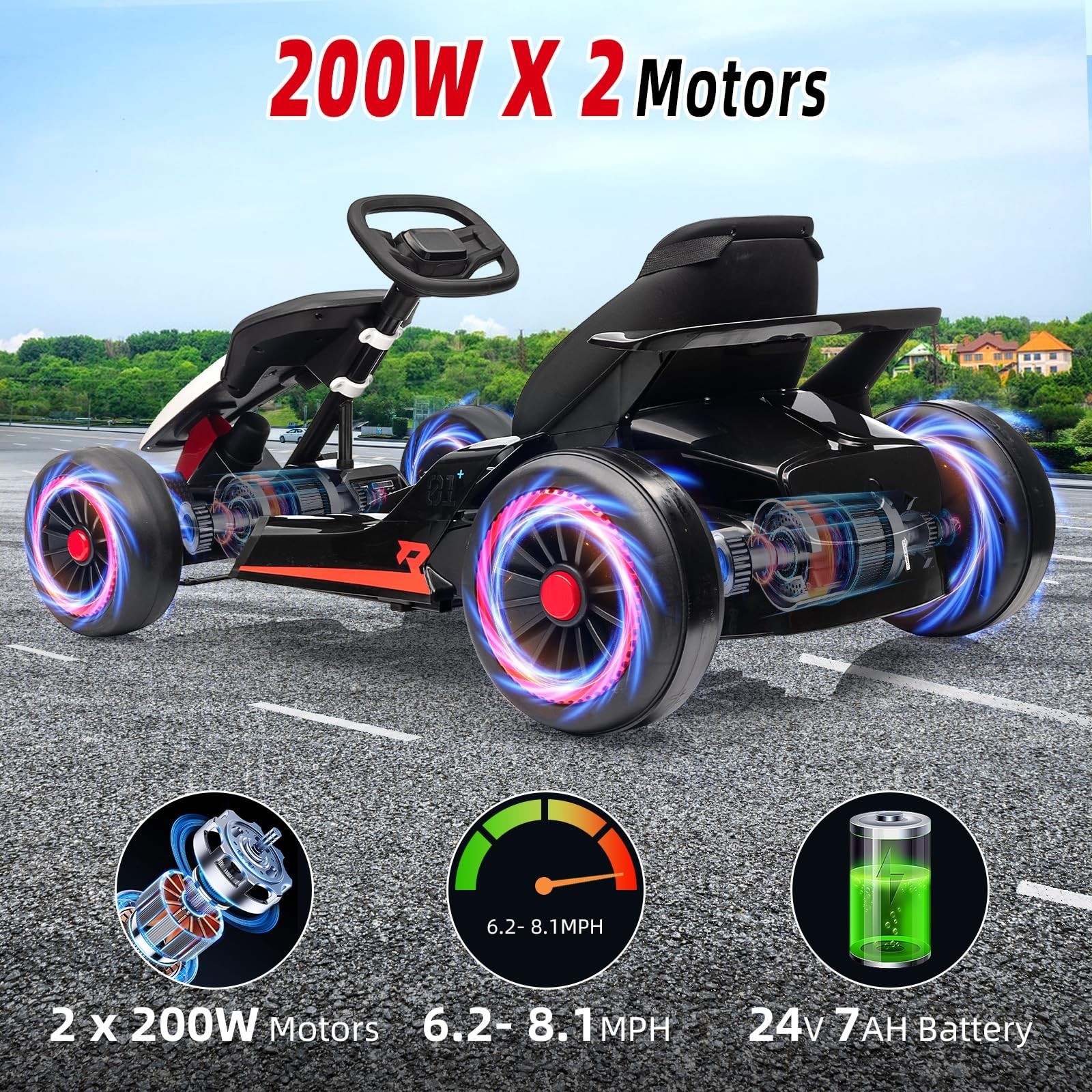 24V Kid Go Kart Electric Drift 200W Dual Motor 360° Drifting 5-Point Safety Belt