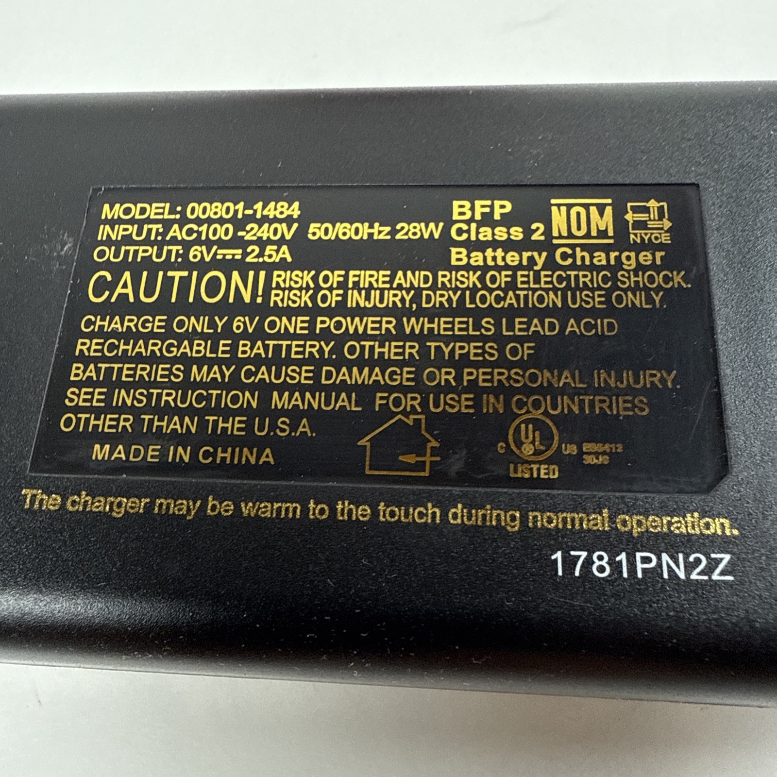 POWER WHEELS FISHER PRICE 6 VOLT QUICK BATTERY 6V 2.5A FAST CHARGER 00801-1484