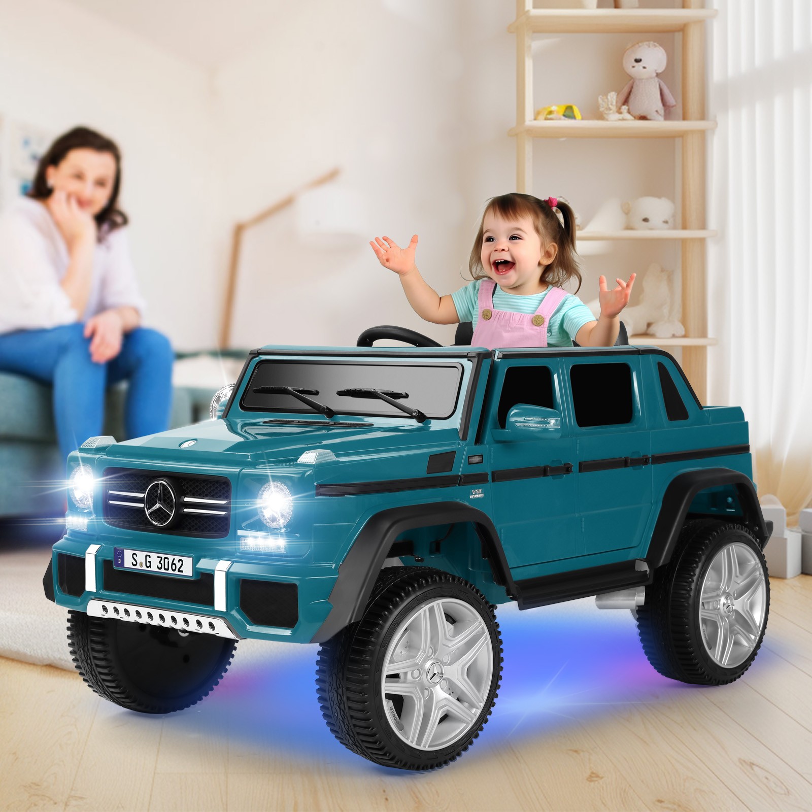 Blue 12V Battery Kids Ride On Car Electric Truck Toy Gift w/MP3+USB+Light+Remote