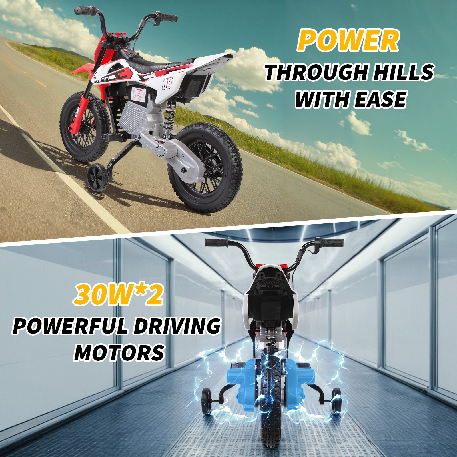 12V Kids Ride on Motorcycle w/ Twist Grip Throttle 2 Training Wheels Kids Gift-